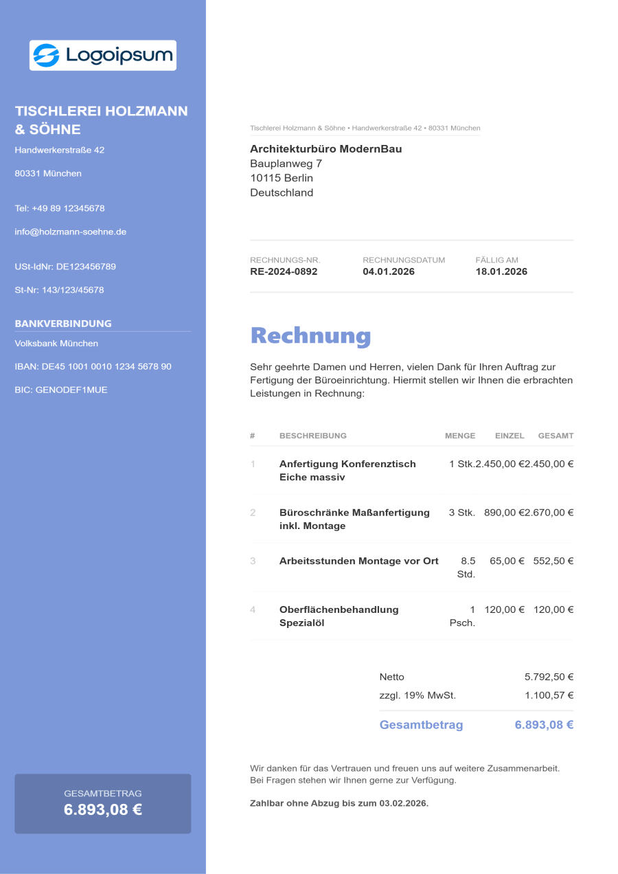 Rechnungsvorlage Split
