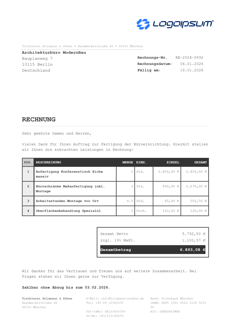 Rechnungsvorlage Tech
