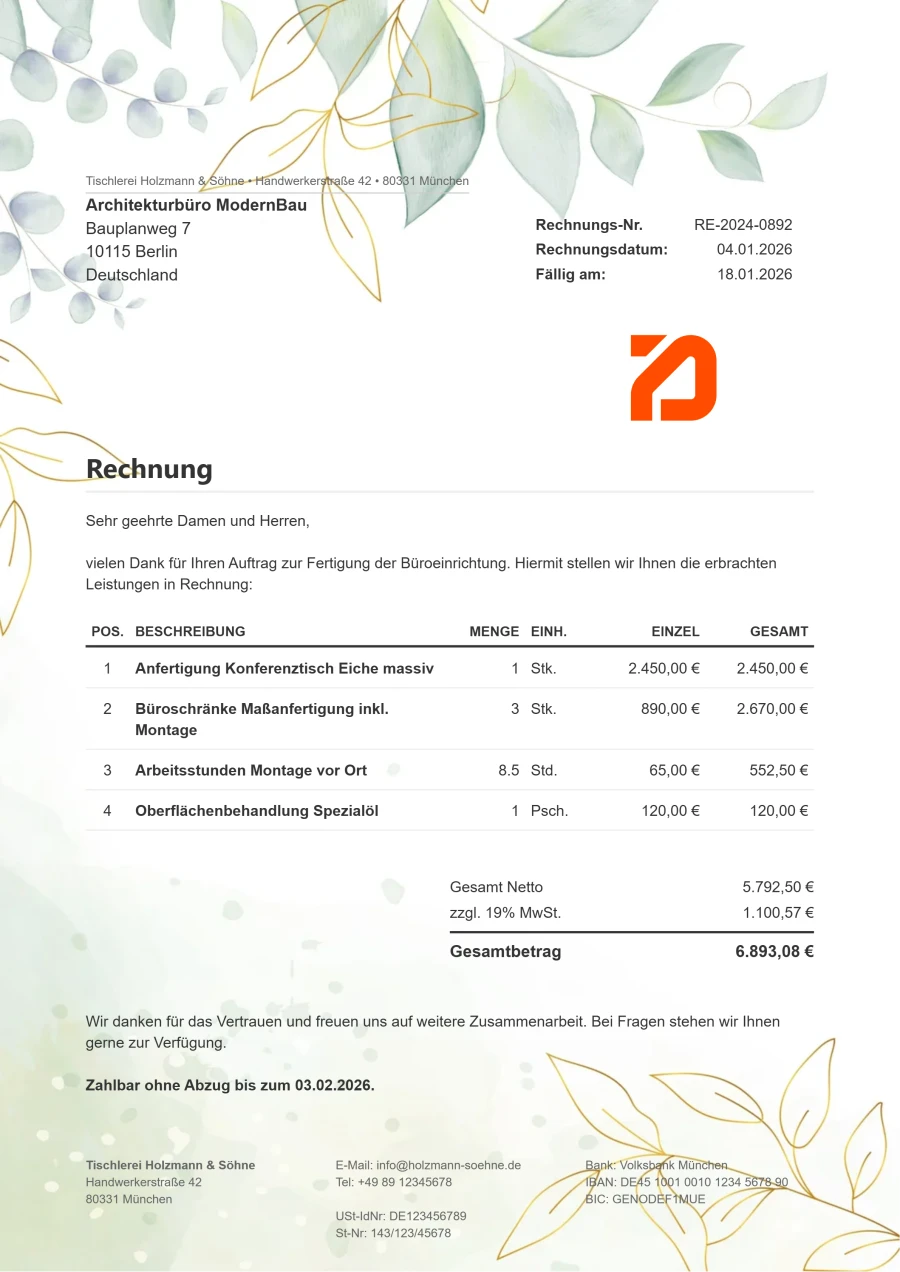 Rechnungsvorlage Standard