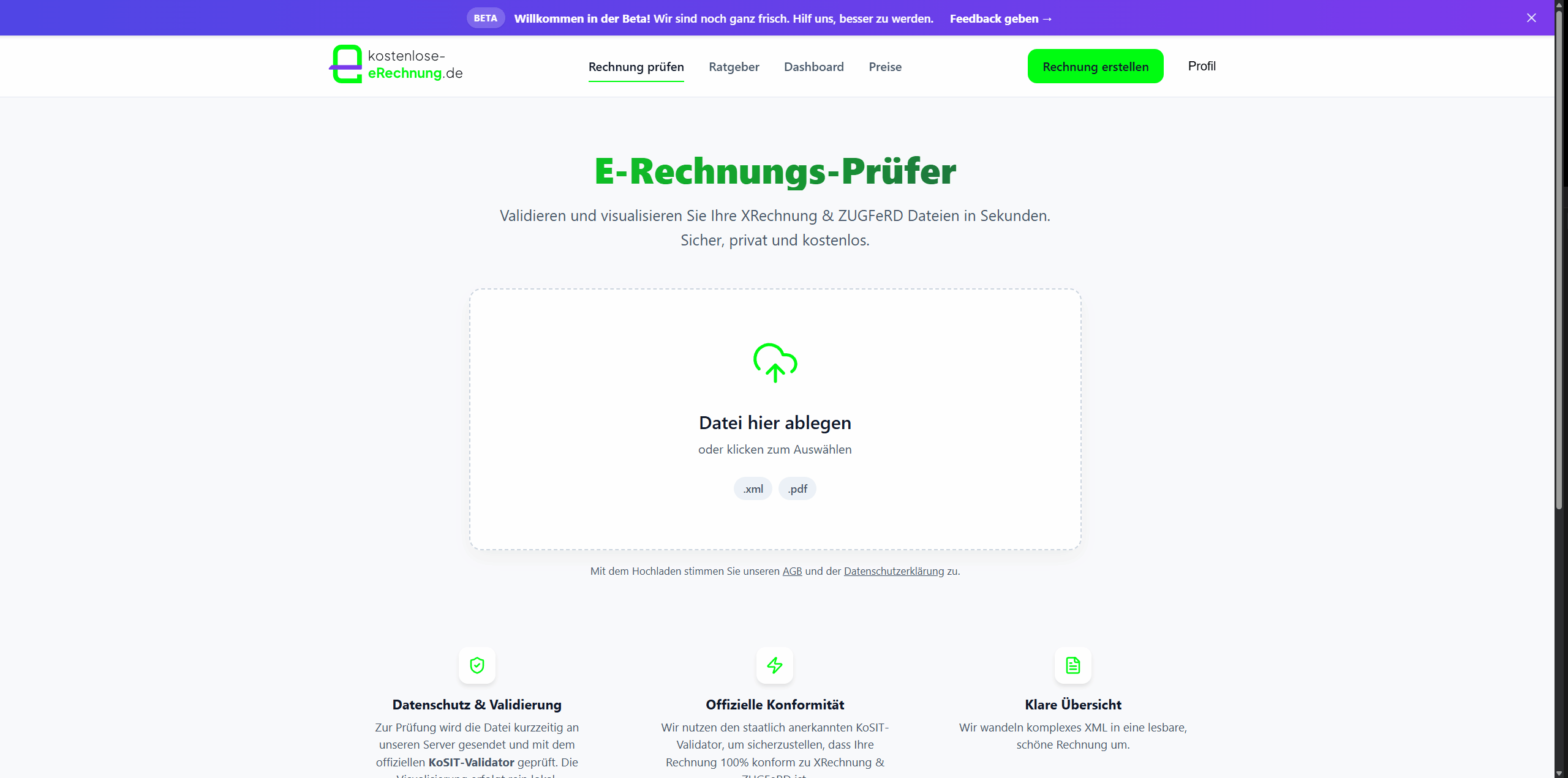 GIF des Upload-Prozesses auf der /auslesen Seite