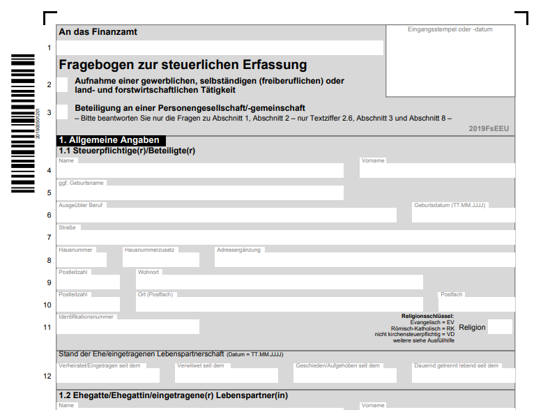 Fragebogen zur steuerlichen Erfassung