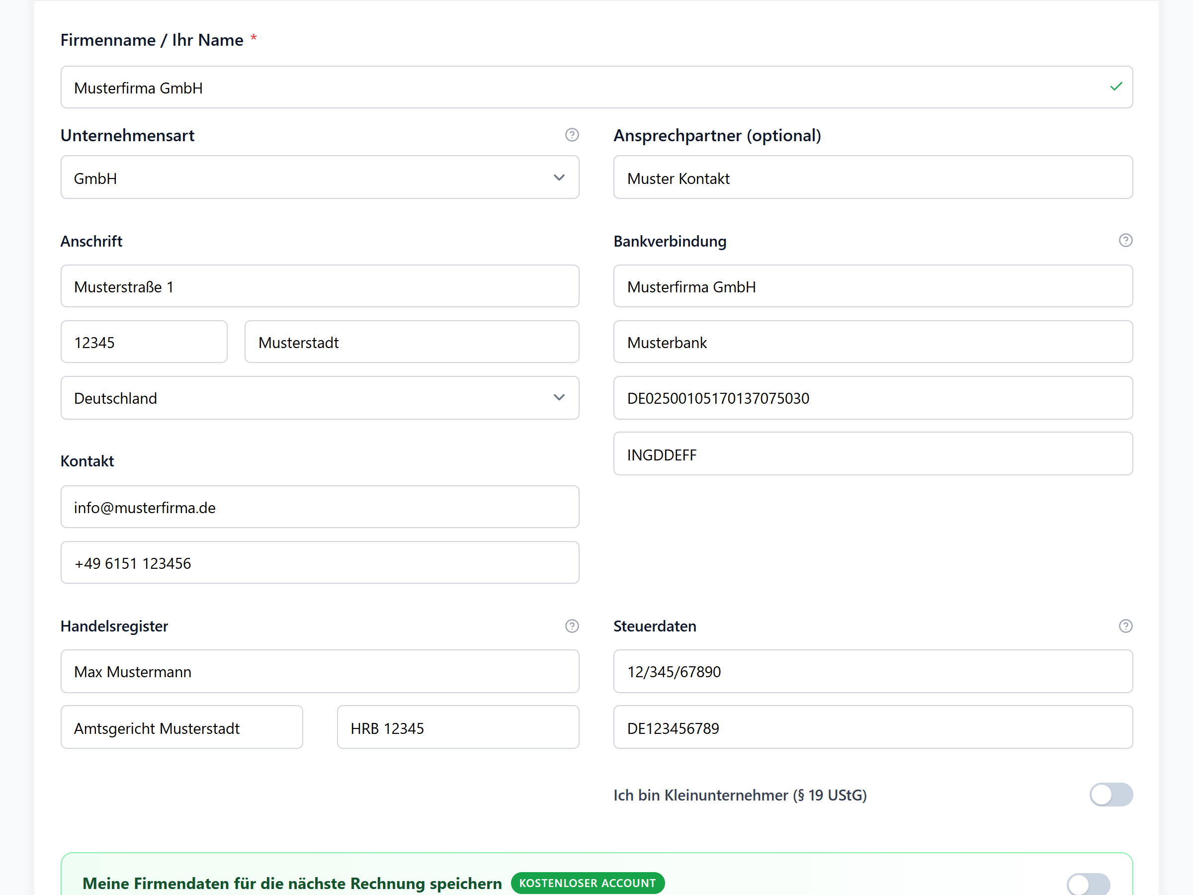 Pflichtdaten erfassen