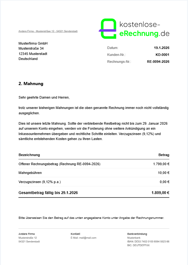 Bild: Mockup einer Mahnung