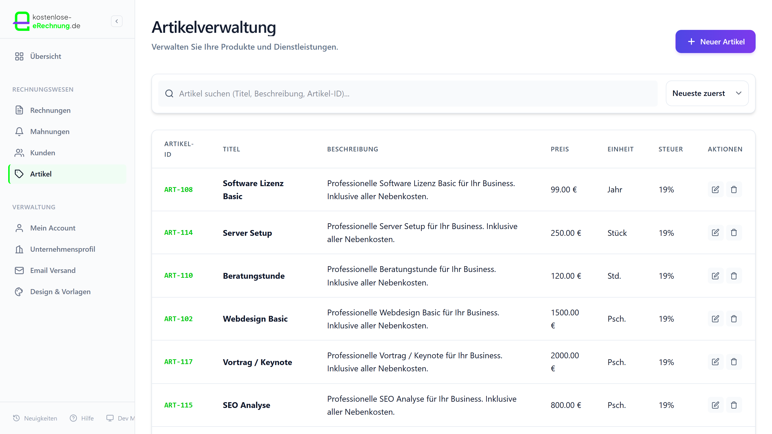 Artikel & Leistungen