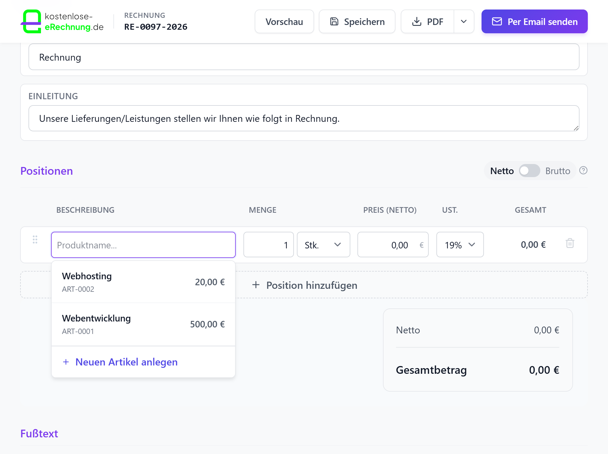 Rechnungen schreiben im Turbo-Modus