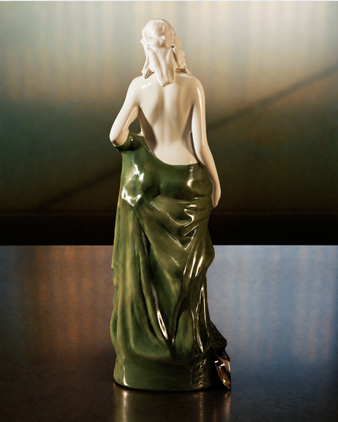Dyane No.2 with green drapery in an interior