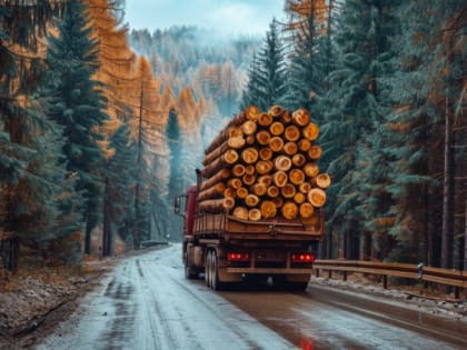 Пожар на трассе в Томской области: лесовоз загорелся с грузом