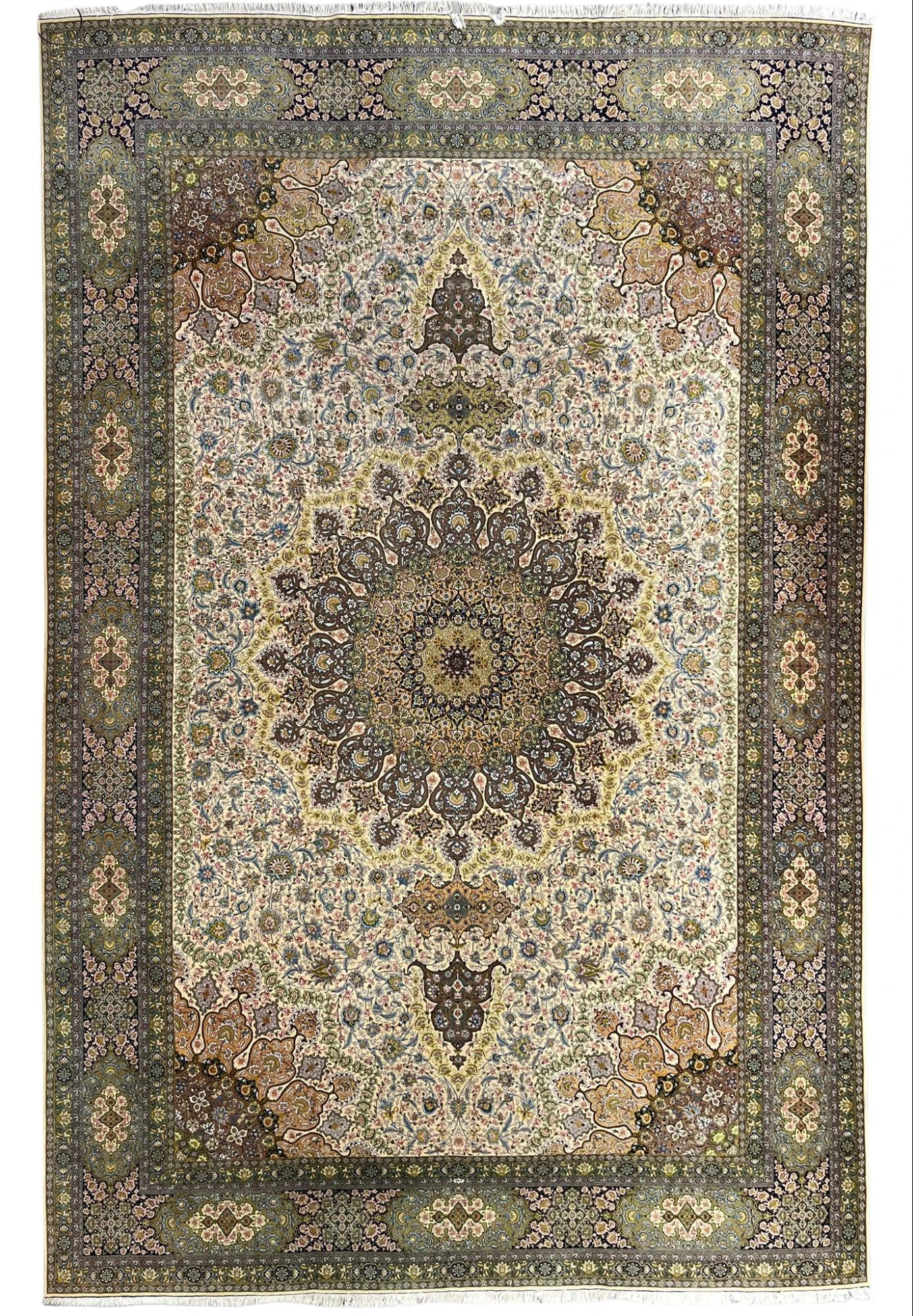 An elegantly styled dining area featuring a subtly patterned, neutrally toned vintage piece