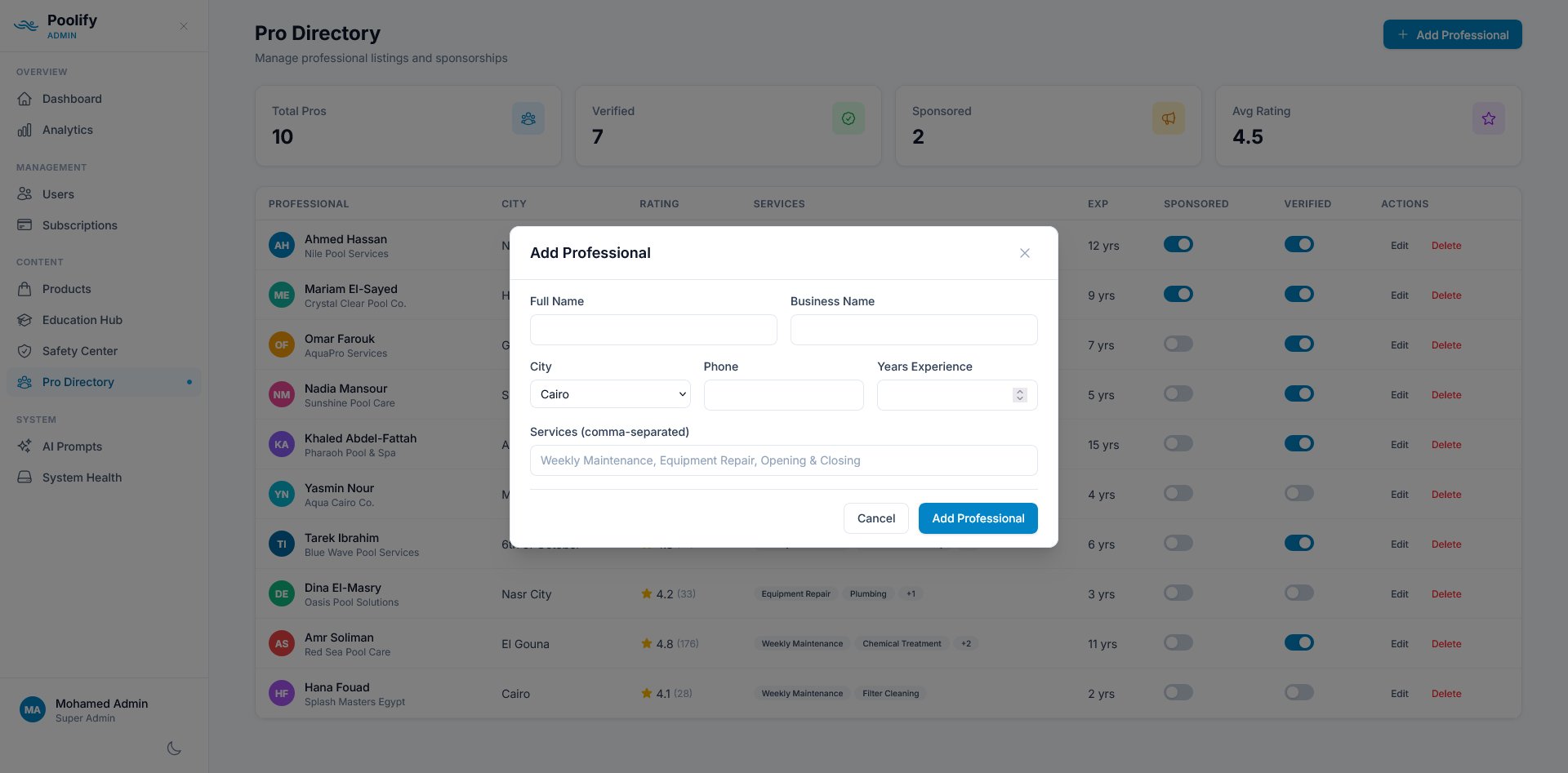 Pro Directory — Add Professional