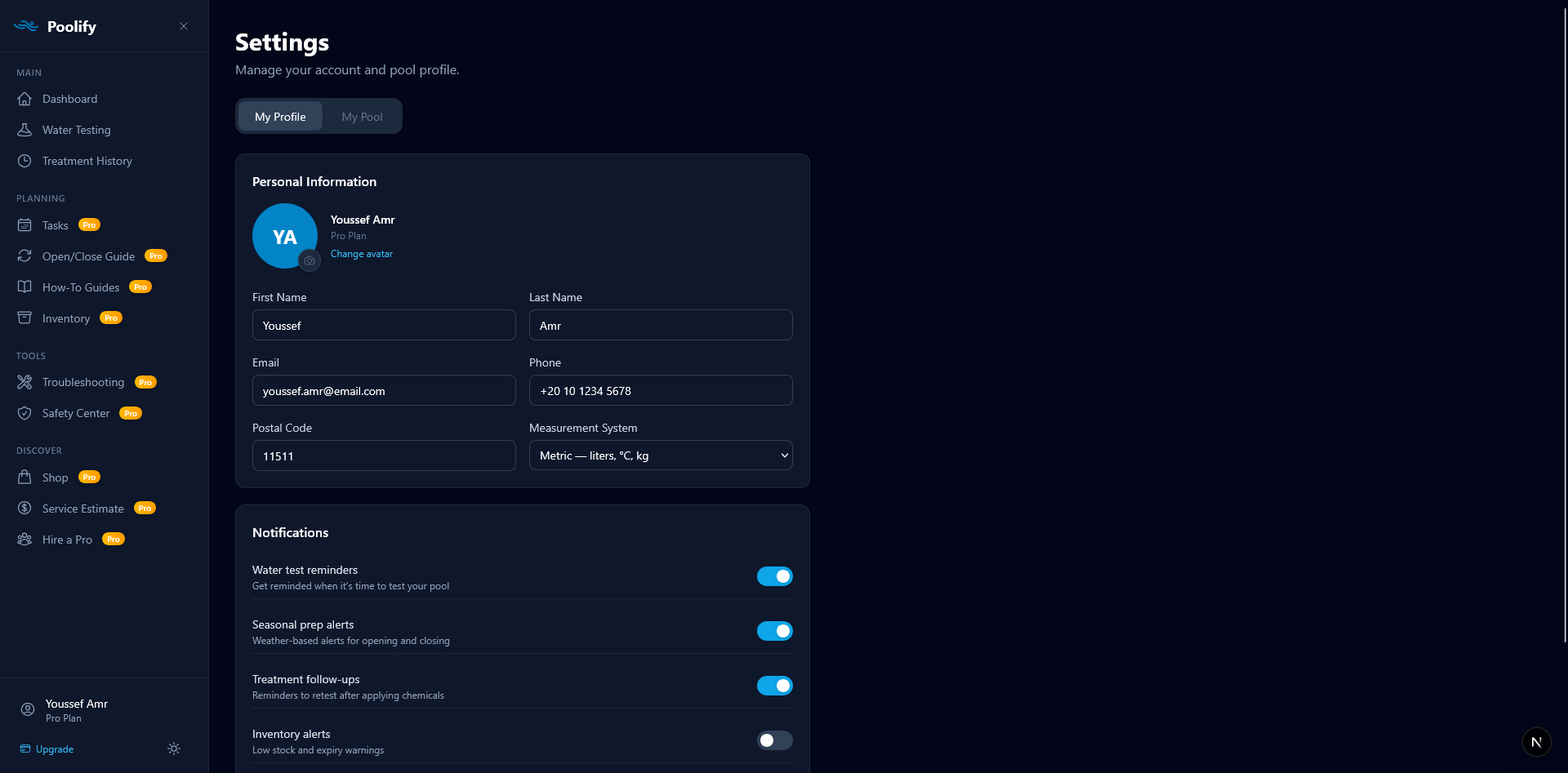 Settings — My Profile