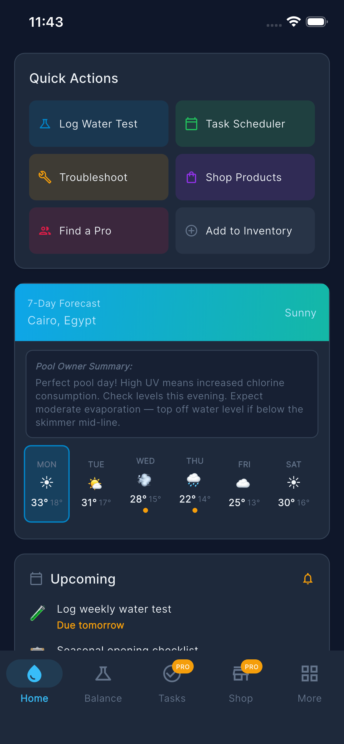 Home — Quick Actions & Forecast