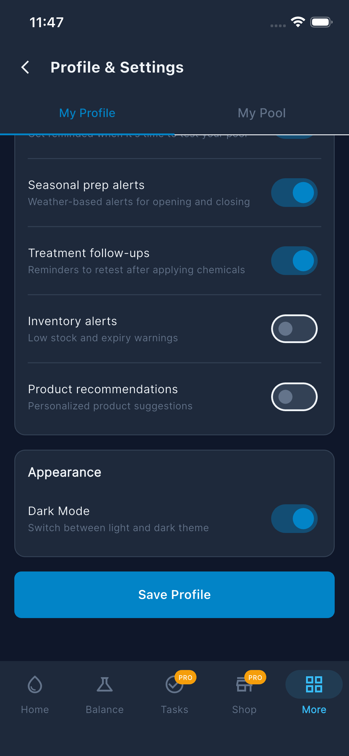 Settings — Appearance
