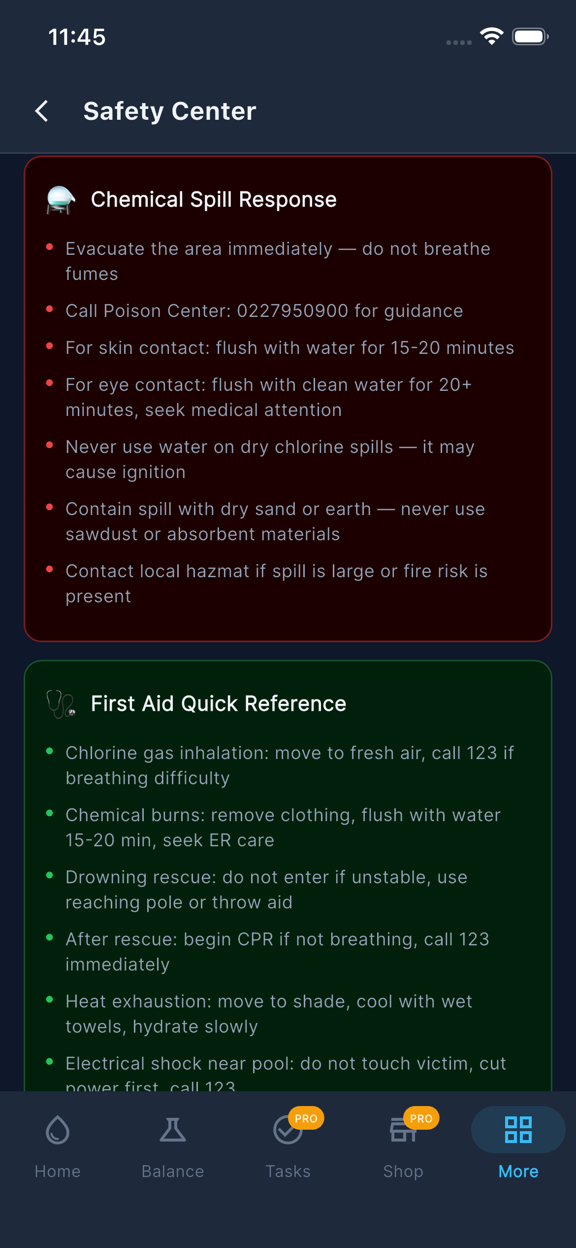 Safety Center — Spill & First Aid