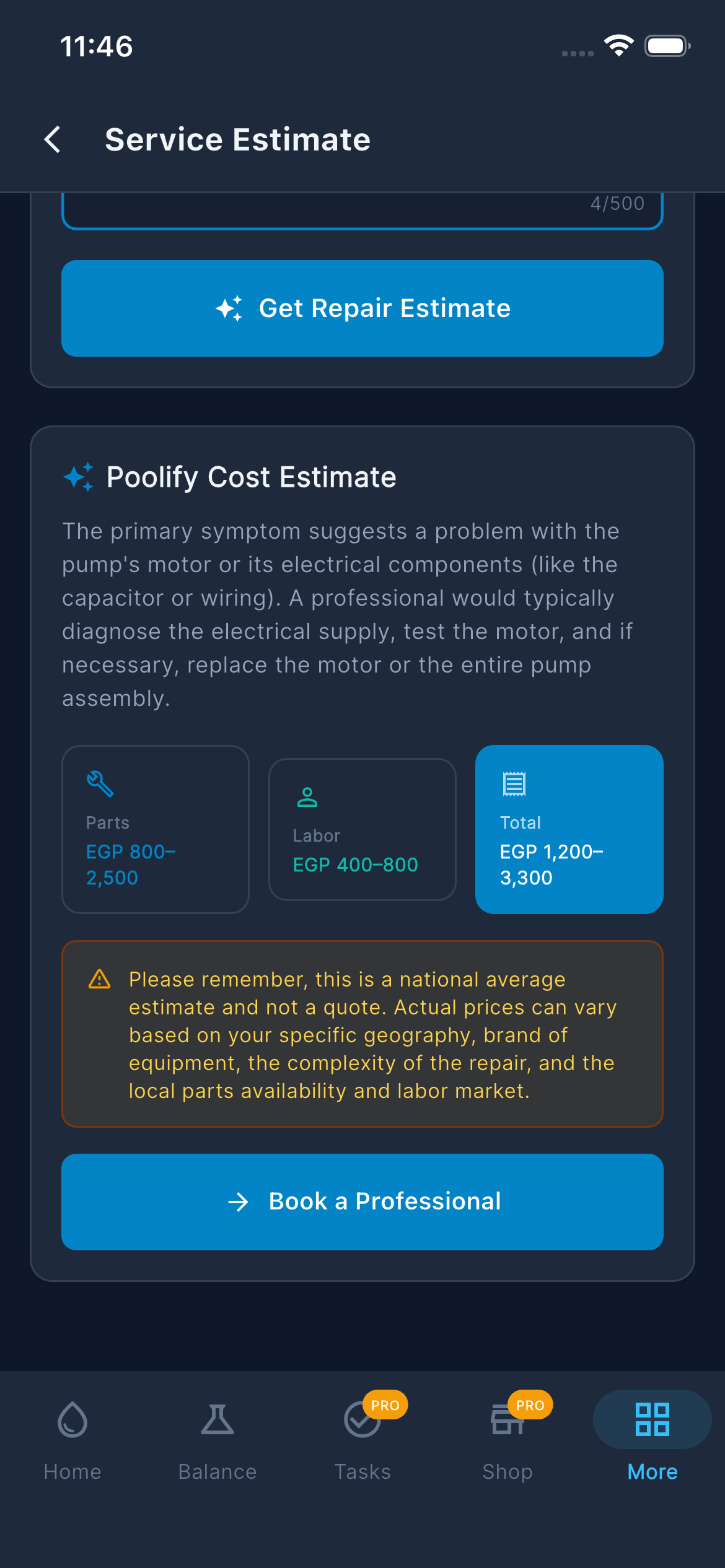 Service Estimate — Results