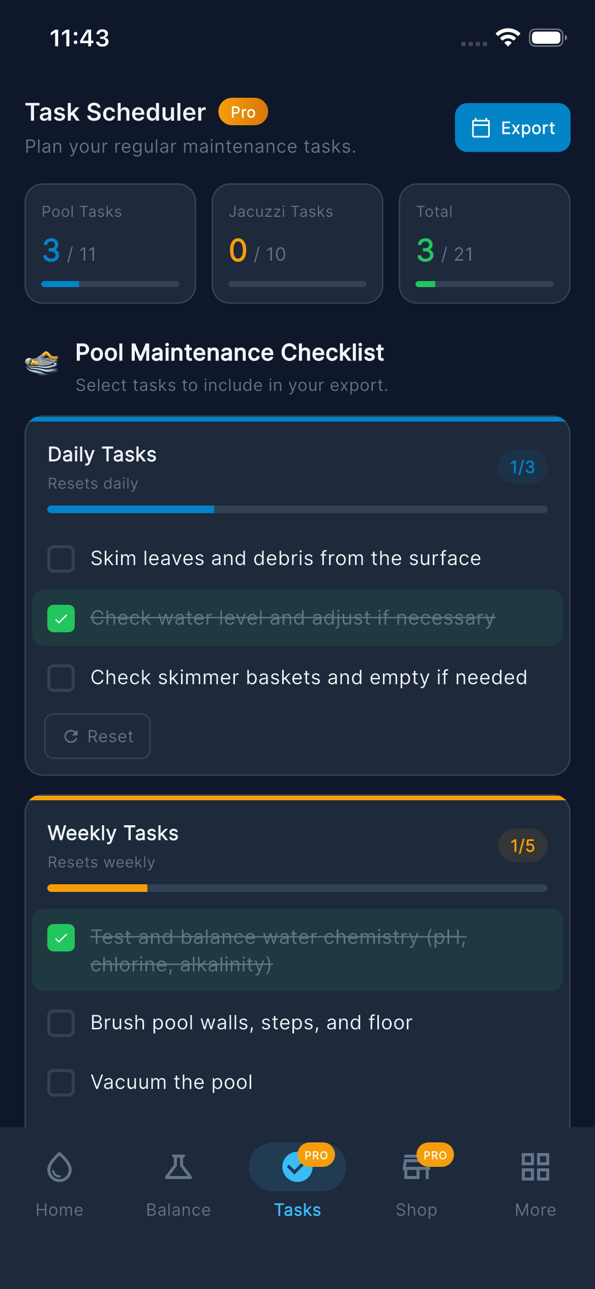 Task Scheduler — Pool Checklist