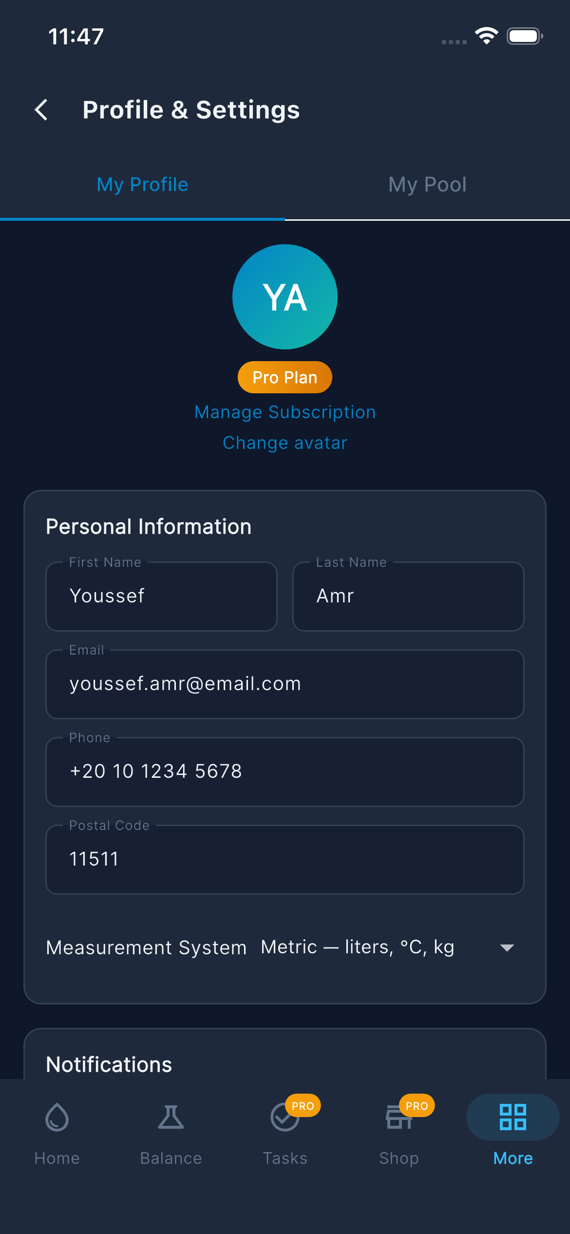Settings — My Profile