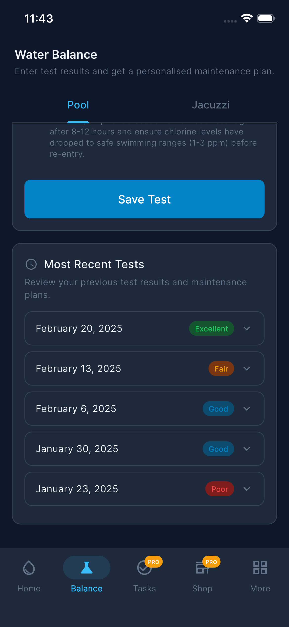 Water Balance — Recent Tests