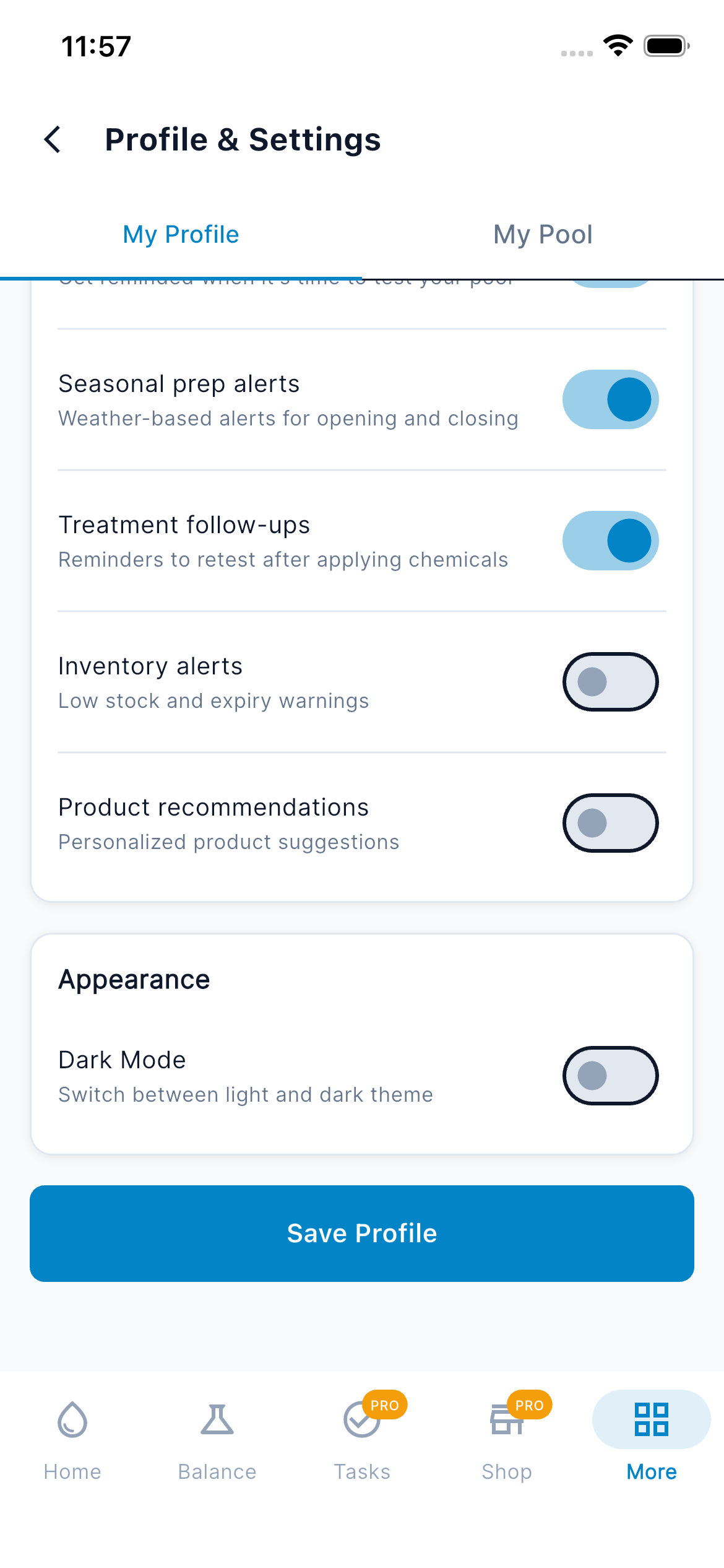 Settings — My Pool (Details)