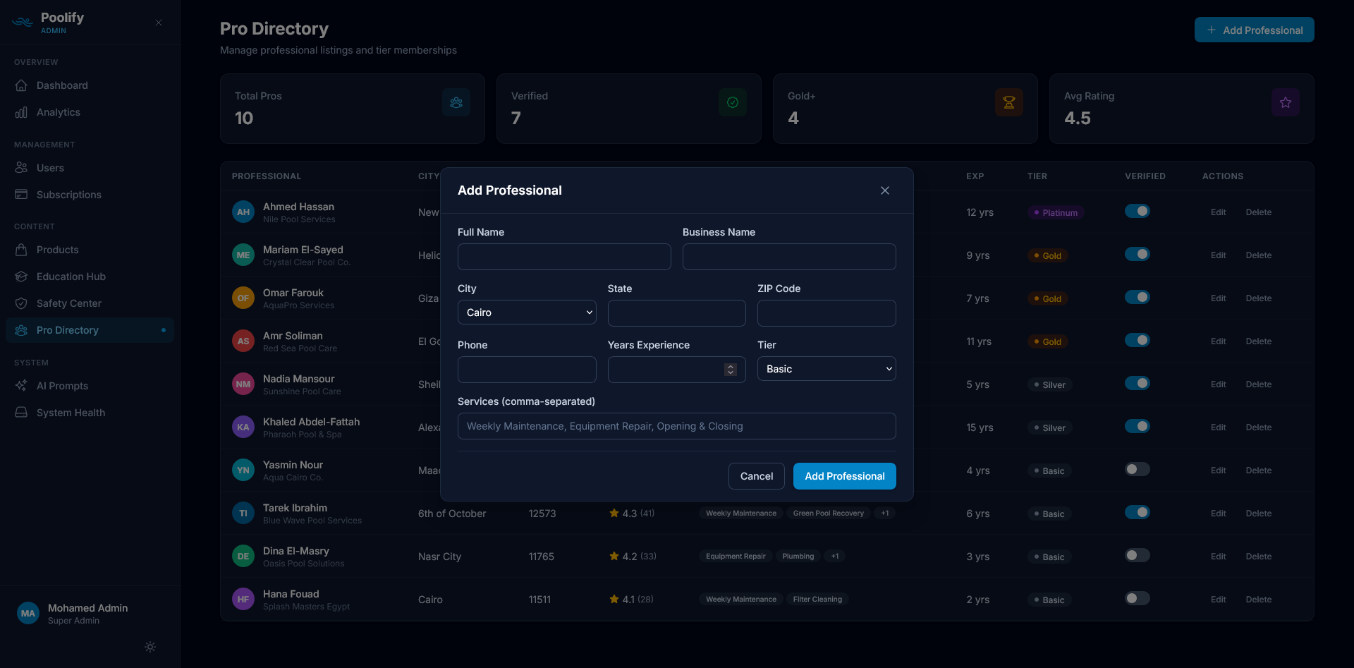 Pro Directory — Add Professional