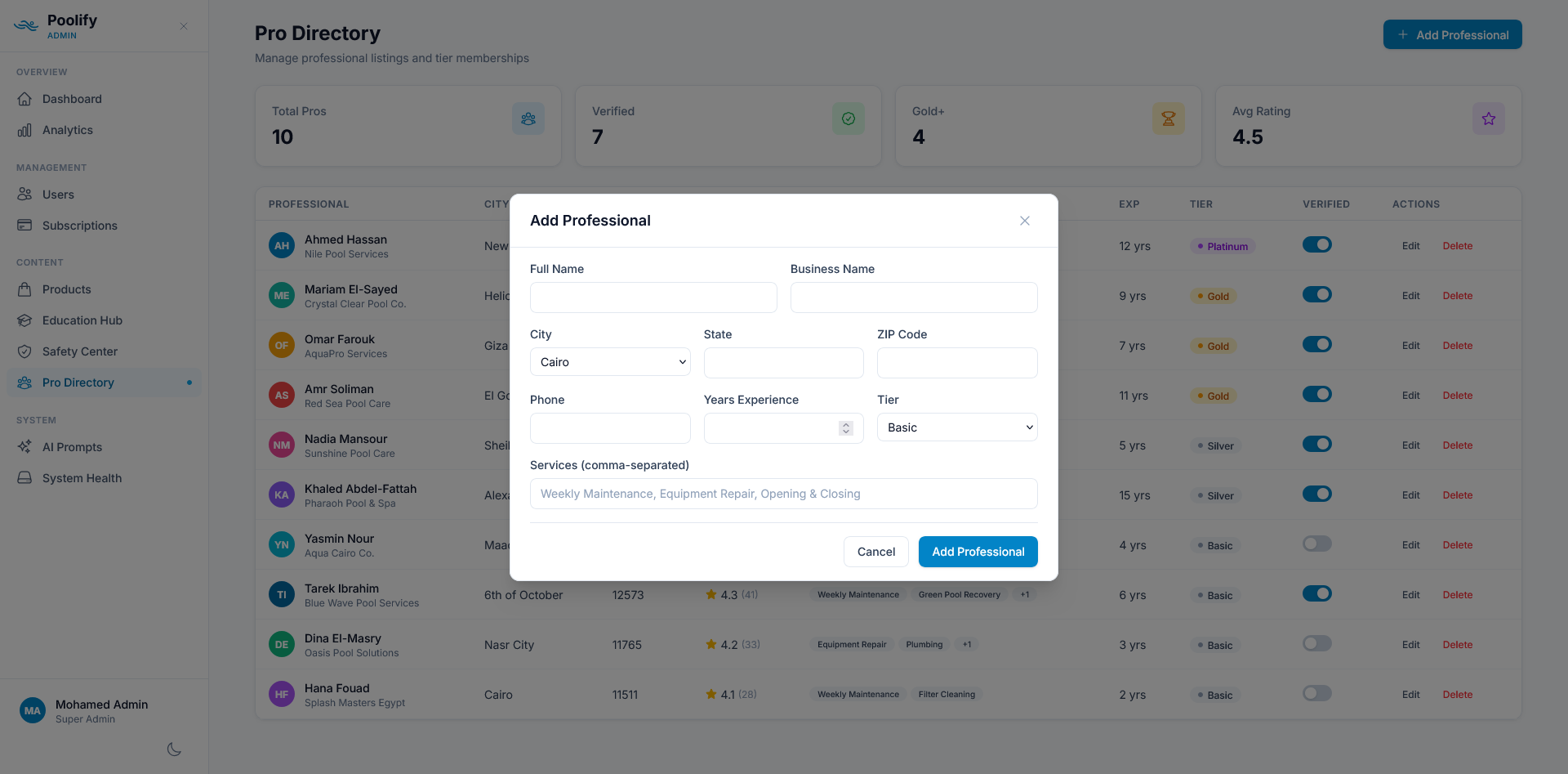 Pro Directory — Add Professional