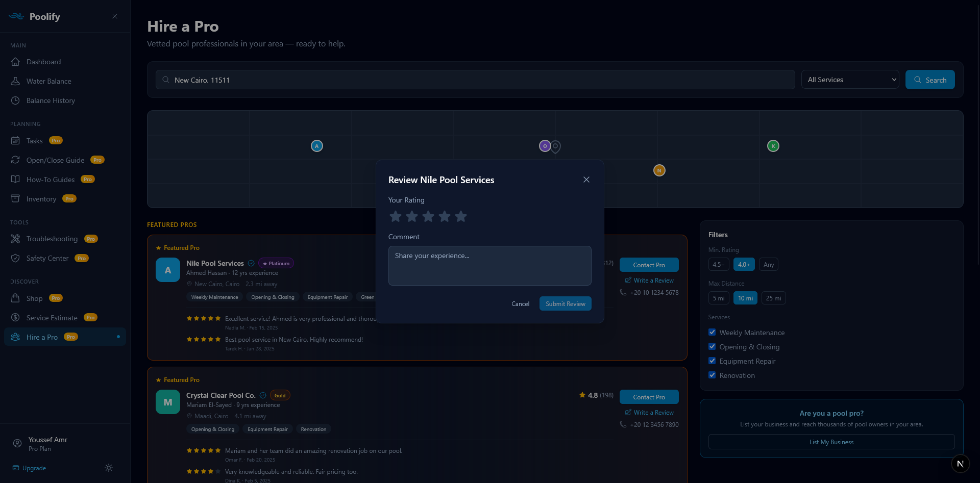 Hire a Pro — Review Modal