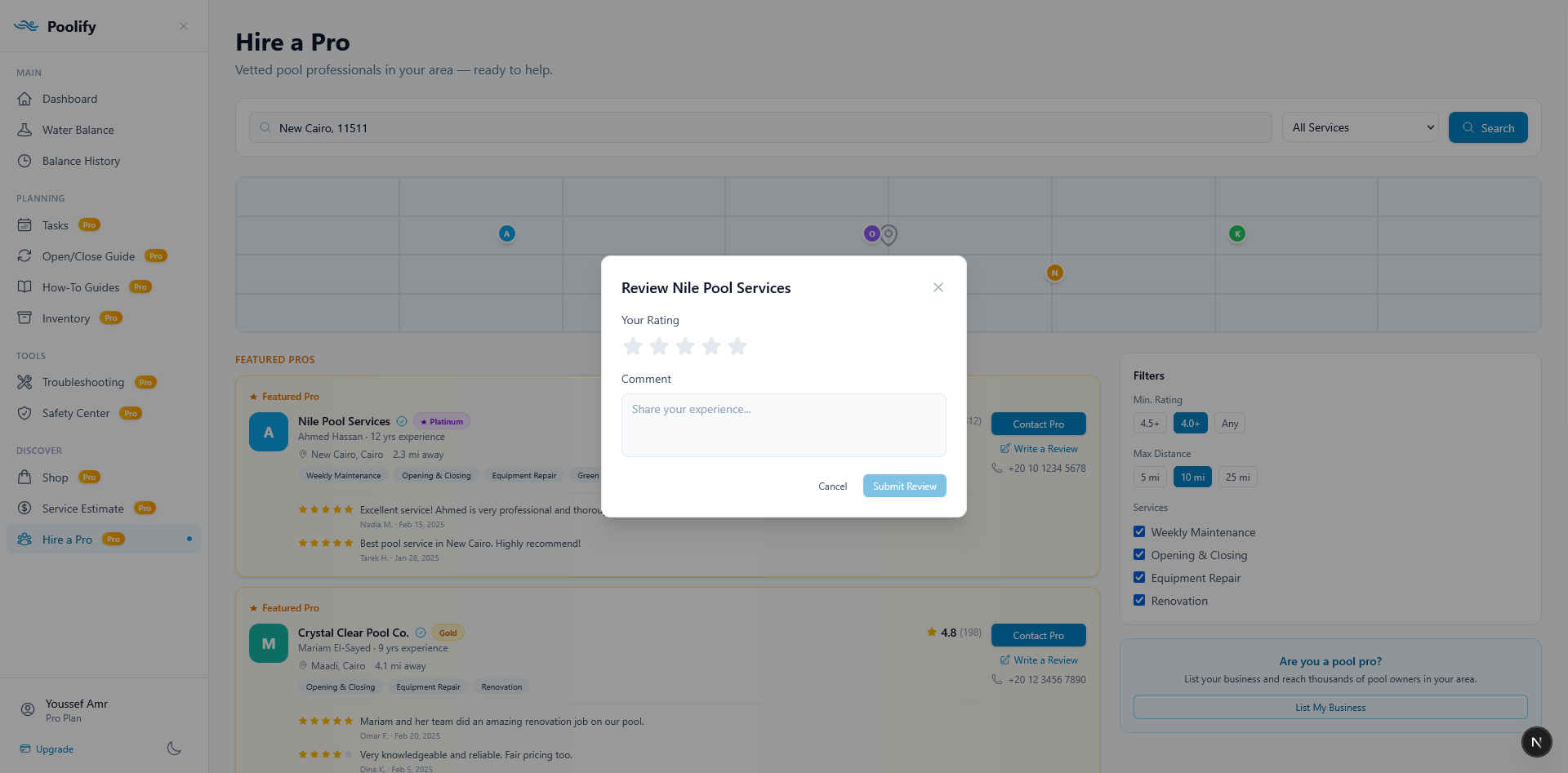 Hire a Pro — Review Modal