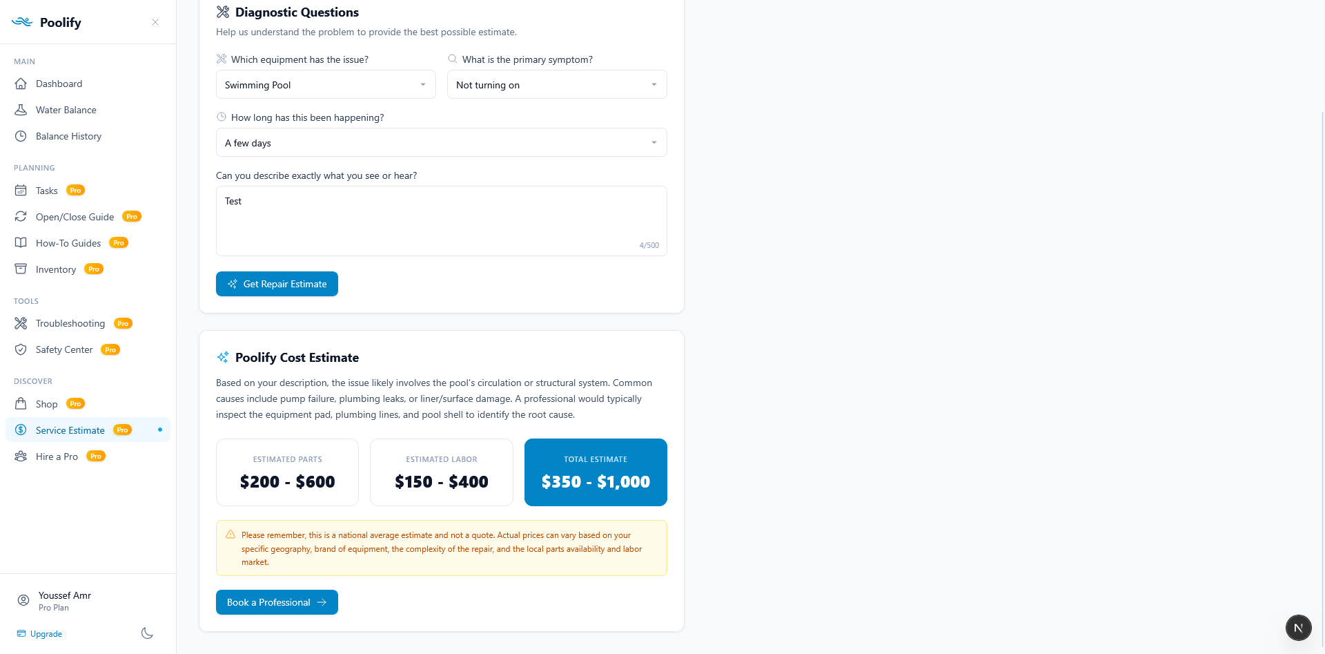 Service Estimate — Results