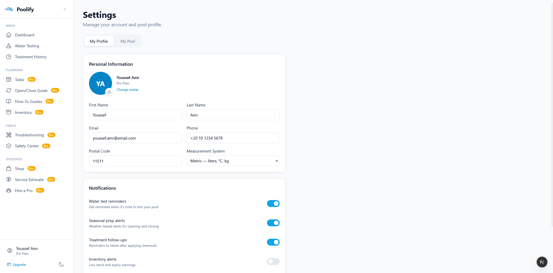 Settings — My Profile