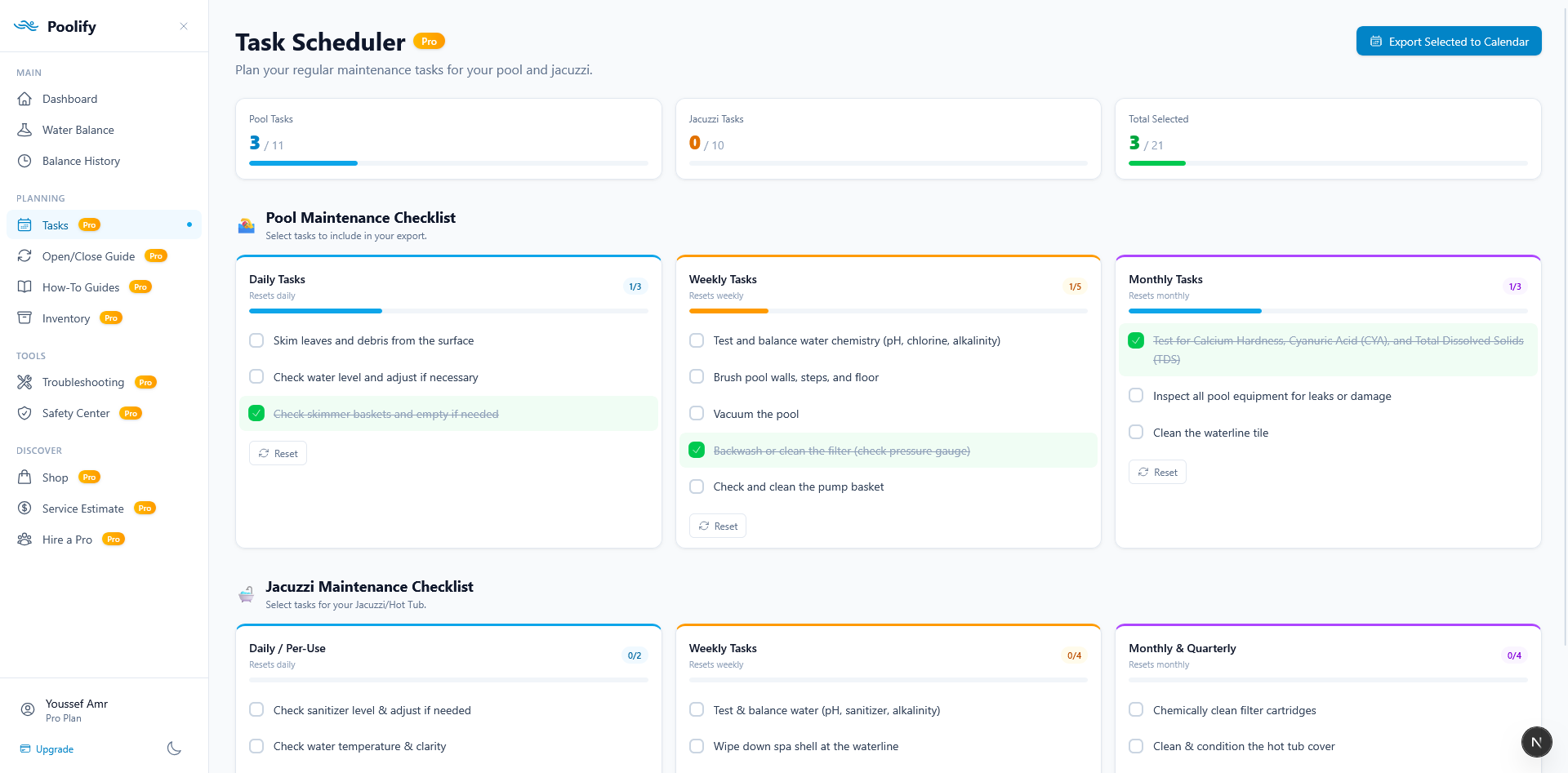 Task Scheduler — Pool Checklist