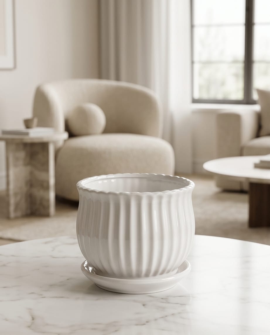 Vanam Fluted Ceramic Planter with Tray🌿