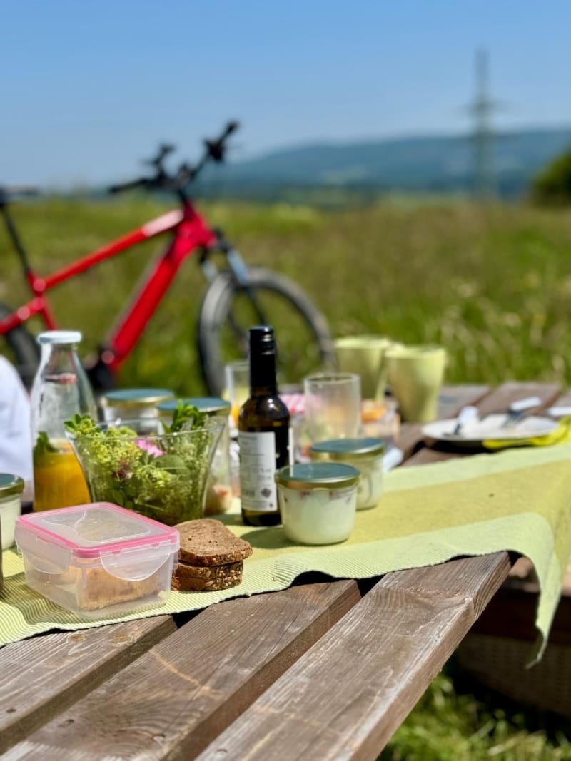 Picknick im Grünen mit Blick über die Landschaft