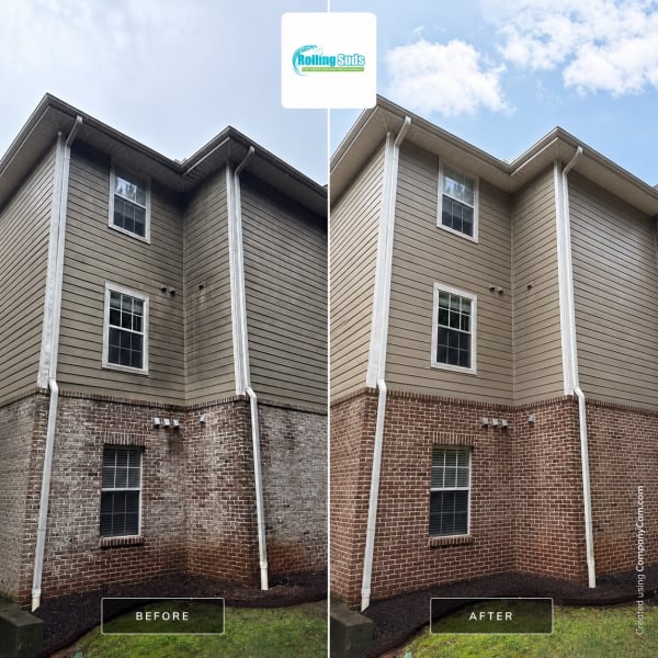 Apartment community building exterior before and after washing in Clemson, SC