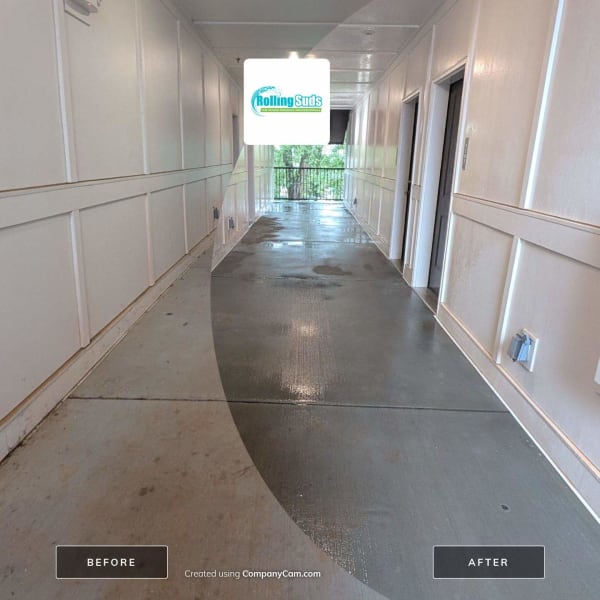 Apartment community breezeway before and after cleaning in Greer, SC