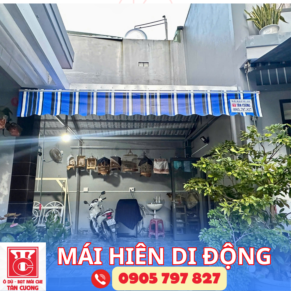 Mái hiên di động tay quay lắp tại mặt tiền nhà phố ở Đà Nẵng