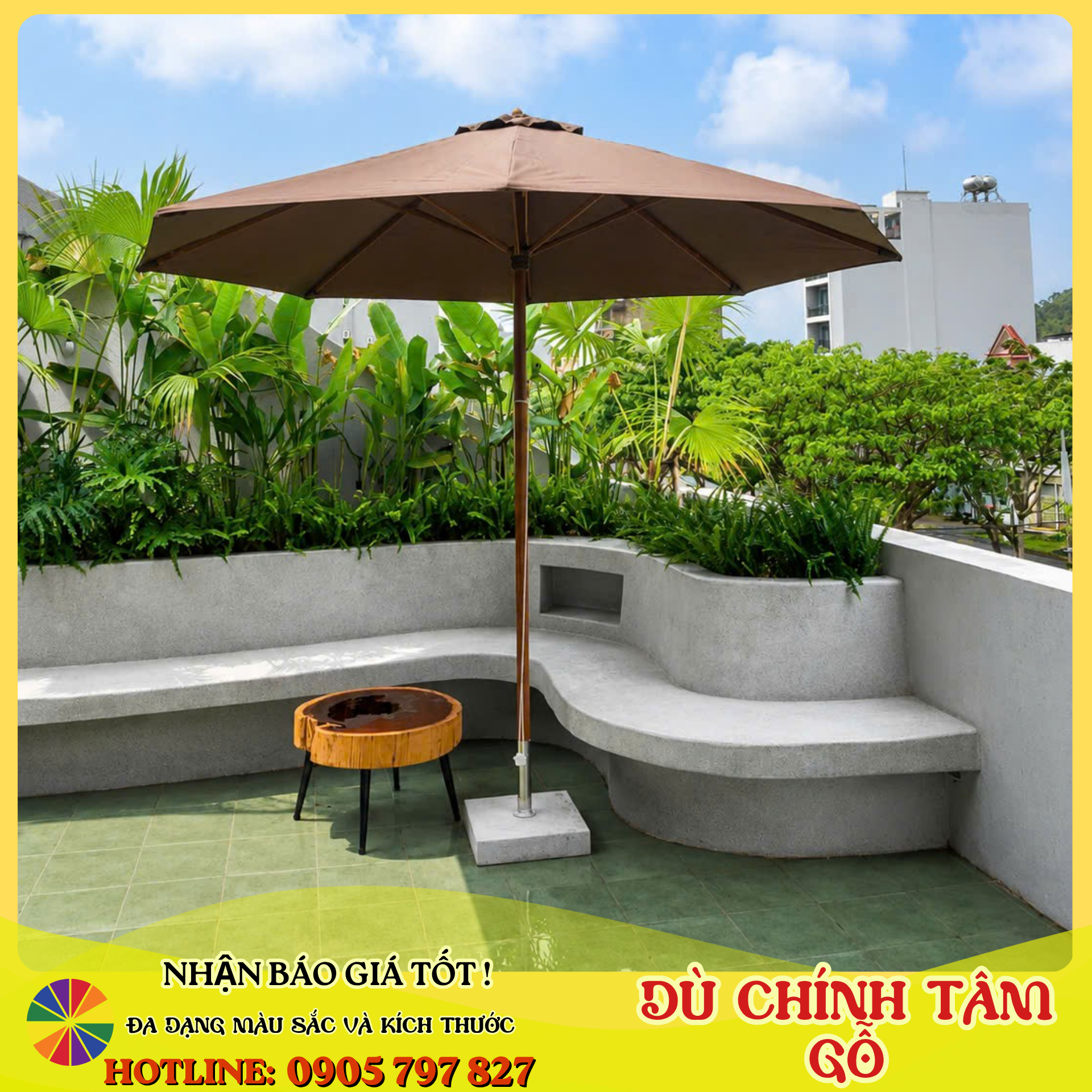Dù chính tâm gỗ tại khu nghỉ dưỡng sân vườn