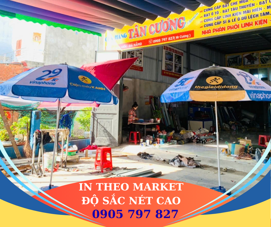 Dù che chính tâm in logo thương hiệu theo màu sắc nhận diện