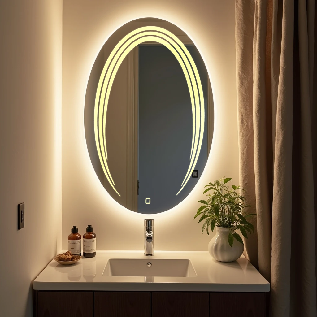 Plane Oval LED Mirror with rounded rectangle design (sprinkled dots) 44