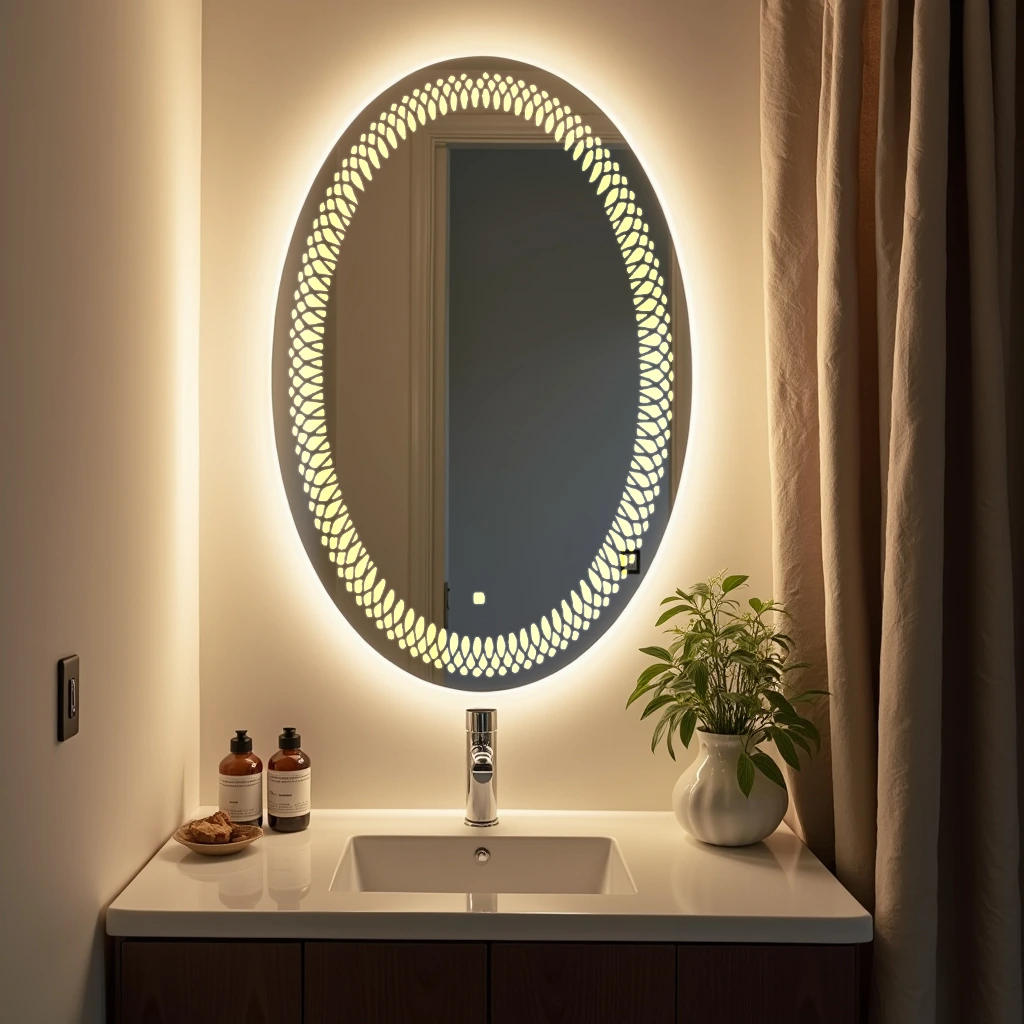 Plane Oval LED Mirror with rounded rectangle design 41