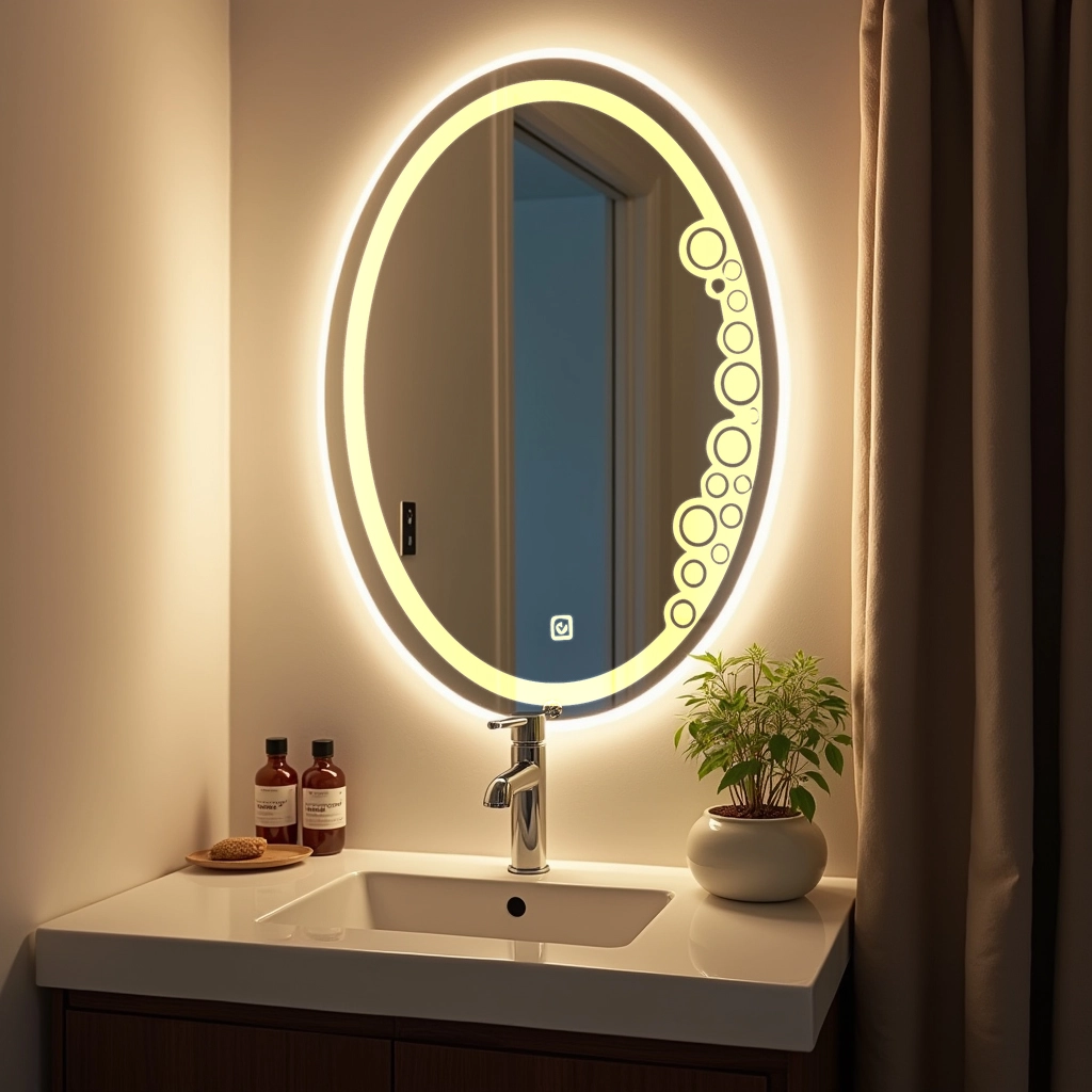 Oval LED Mirror with modern design along left to bottom 37
