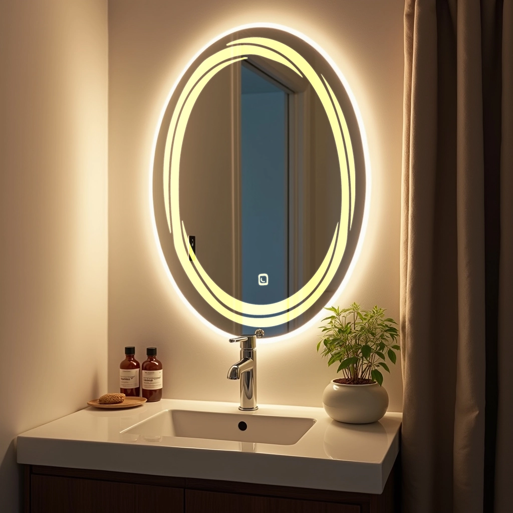 Oval LED Mirror with star design on bottom 35
