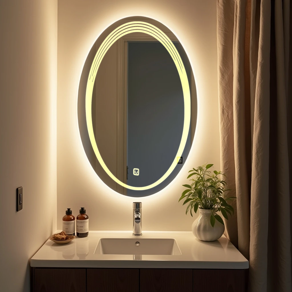 Oval LED Mirror with stars design across mirror 38