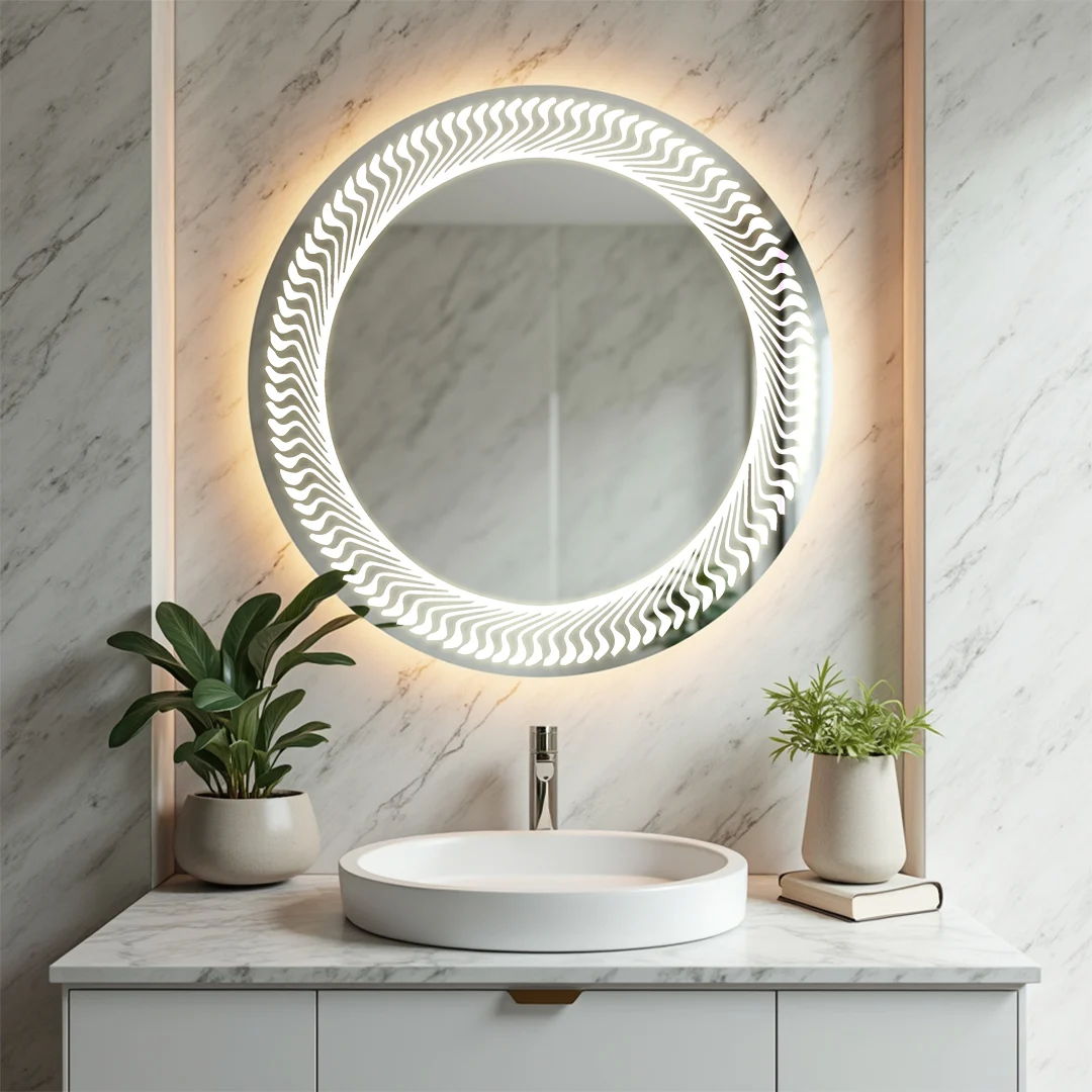 Rounded LED Mirror with flower design around 24