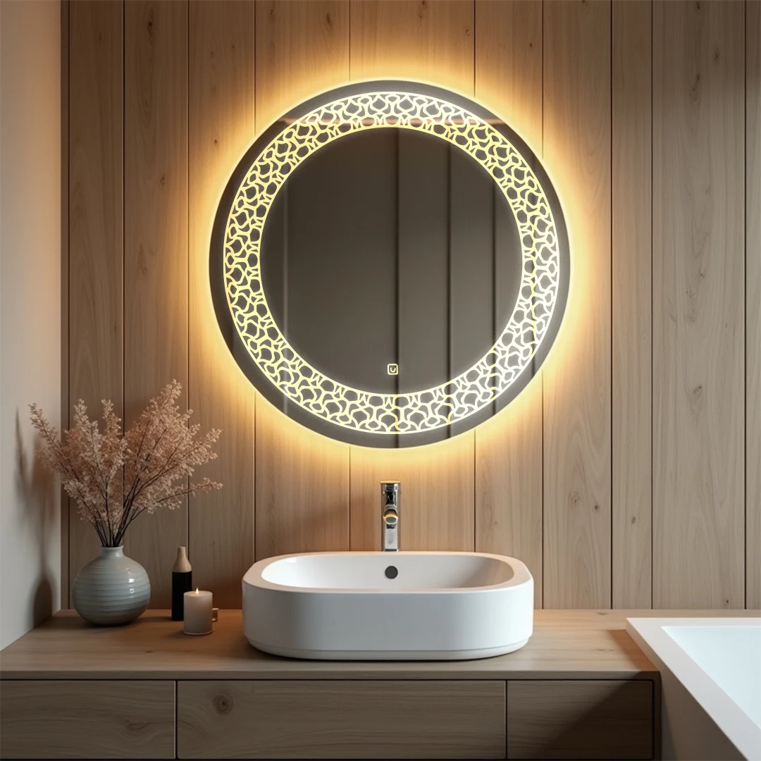Rounded LED Mirror with flower design right to bottom 11