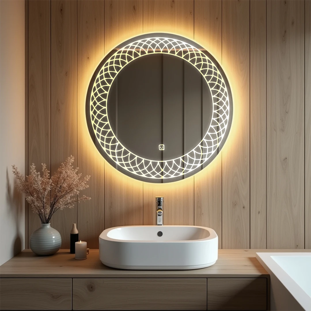 Rounded LED Mirror with flower design right to bottom 8