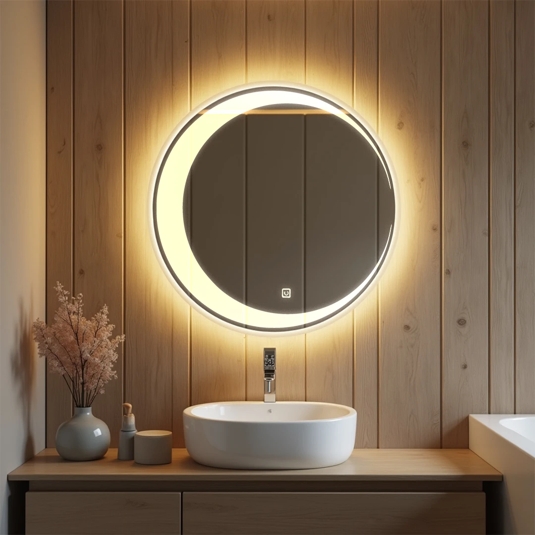 Rounded LED Mirror with flower design right to bottom 7