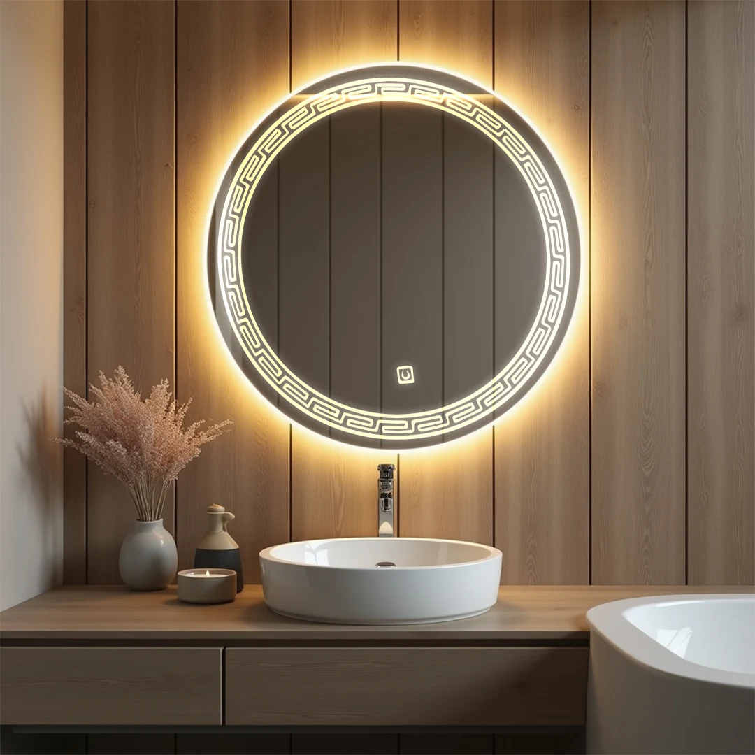 Rounded LED Mirror with flower design right to bottom 6