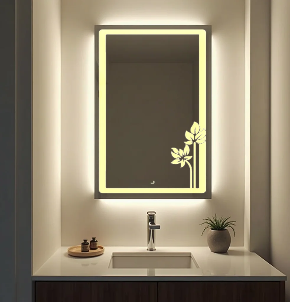 Rectangle LED Mirror with flower design right to bottom 76