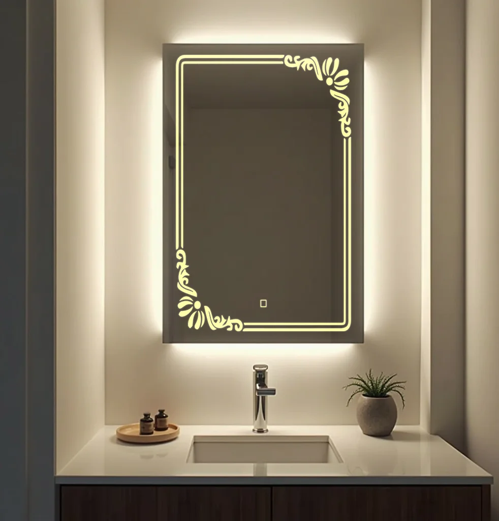 Rectangle LED Mirror with flower design right to bottom 72