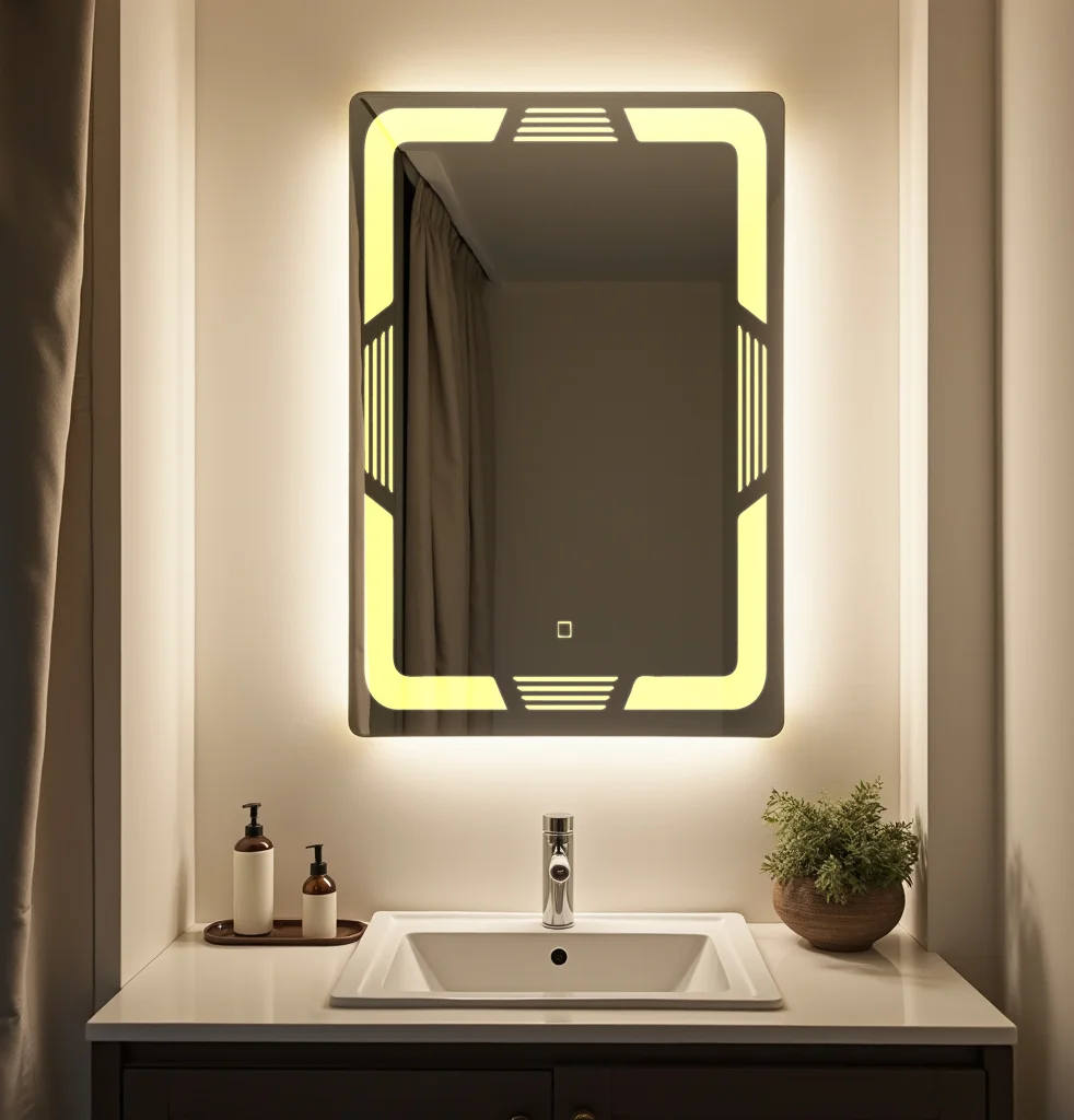 Rectangle LED Mirror with flower design right to bottom 70