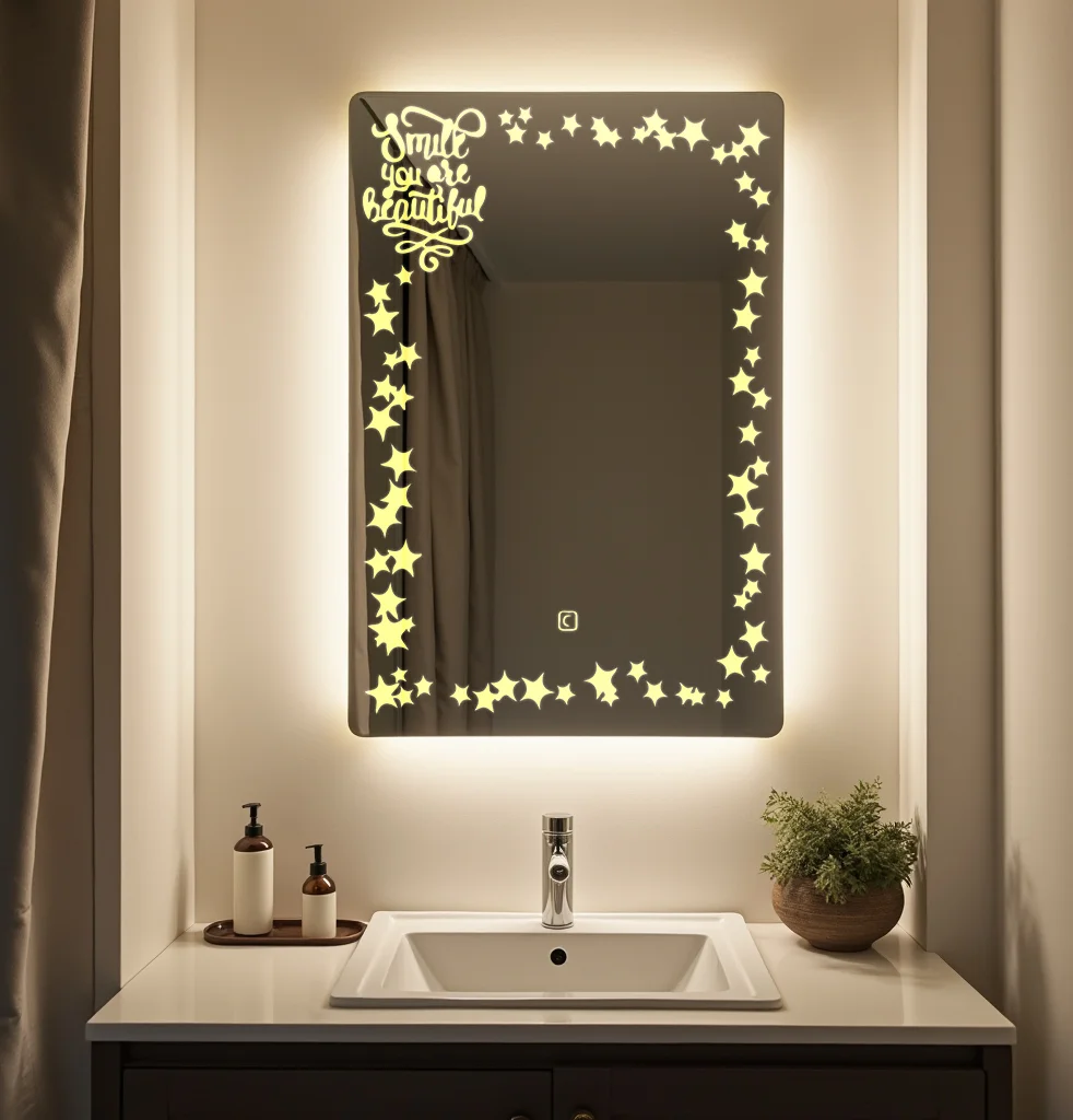 Rectangle LED Mirror with flower design right to bottom 67
